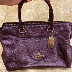Genuine leather coach purse -metallic purple